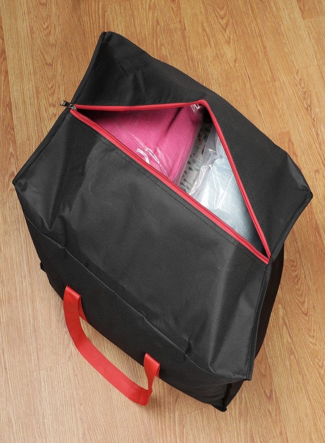 SIMPARTE Big Nylon Underbed Storage Bag Pack of 1 for Clothes, Comforters, Blankets, Toys, Books & Stationery - Moisture Proof Organizer with Zippered Closure & Strong Handle (Black, 57 x 38 x 35 cm) - Image 3